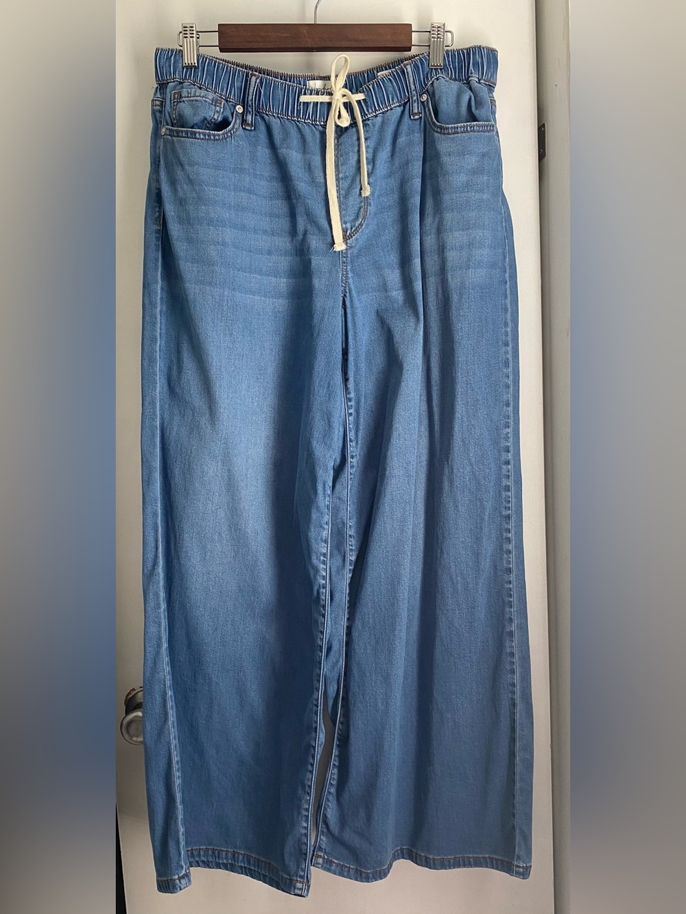 Wide-Leg High Rise Women's Sz 8 Drawstring/elastic Pants Blue Wonderly NWOT